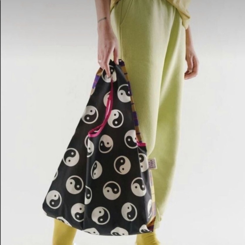 RARE BAGGU Deadstock 90s Yin Yang Plaid reusable nylon tote bag Earth Day LAST 1 - Picture 2 of 6